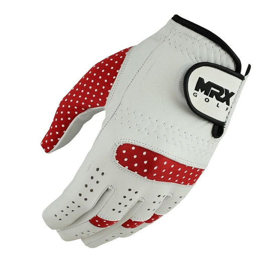 New Women's Golf Gloves Left Hand Cabretta Leather White Red - GOLF LEAGUE
