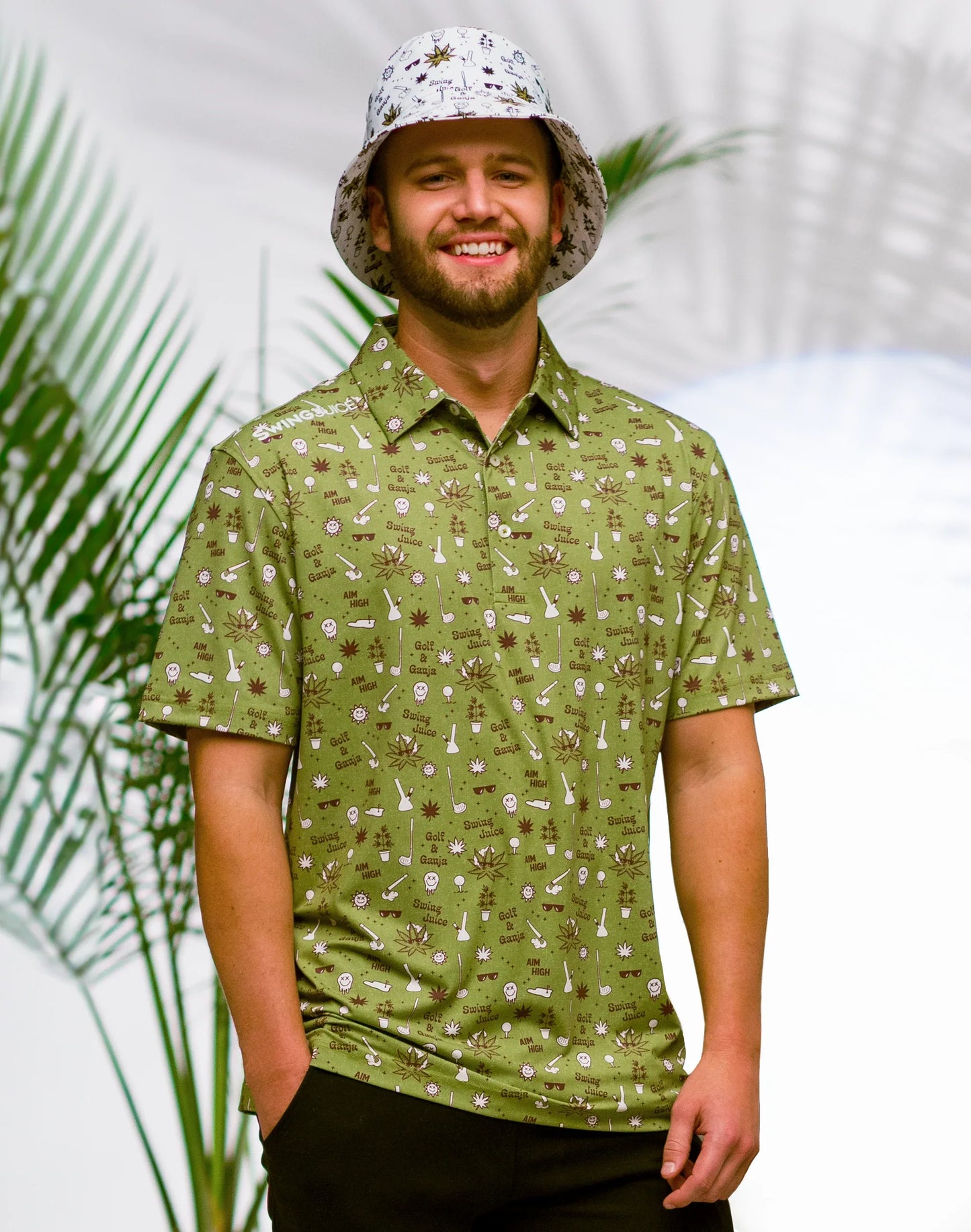 Golf & Ganja Allover Men's Polo - GOLF LEAGUE