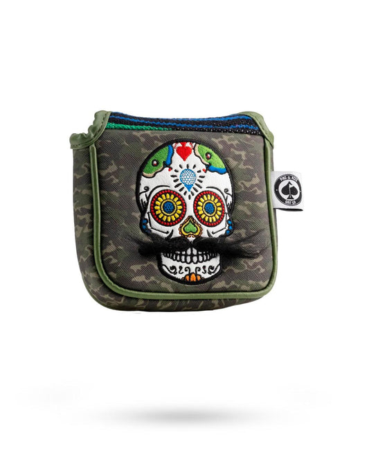 Mustache Sugar Skull - Mallet Putter Cover Green Camo