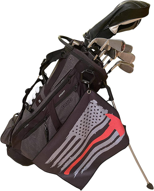 Microfiber Golf Towels - Firefighter Axe - Thin Red Line Golf Towel with Carabiner Clip - Cool Gift Ideas