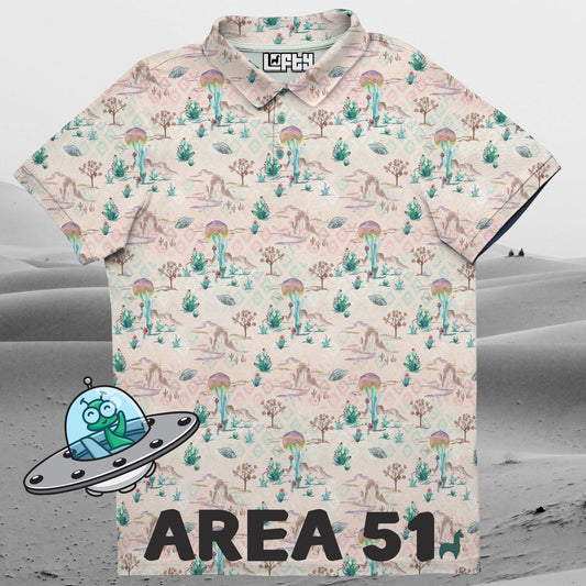 Area 51 Front Nine | Watercolor/Desert Golf Polo for Men (ATHLETIC FIT) - GOLF LEAGUE