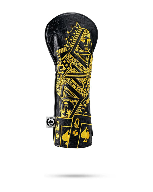 Black/Gold Queen of Spades - Fairway Cover - GOLF LEAGUE