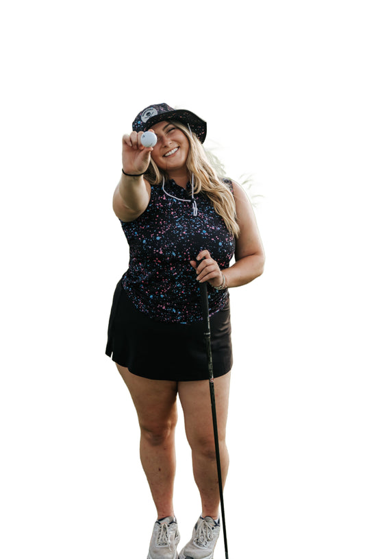 Womens Black Paint Splatter Polo