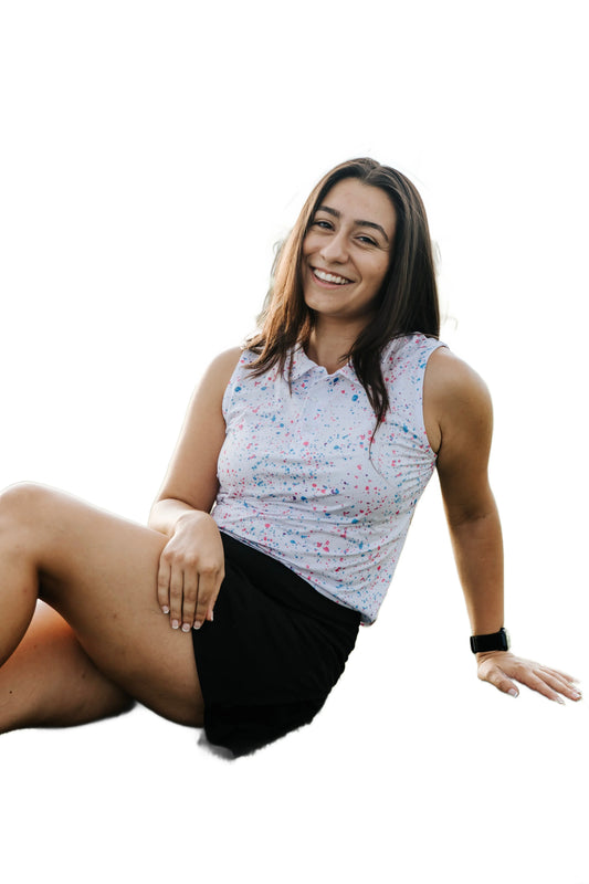 Womens White Paint Splatter Polo - GOLF LEAGUE