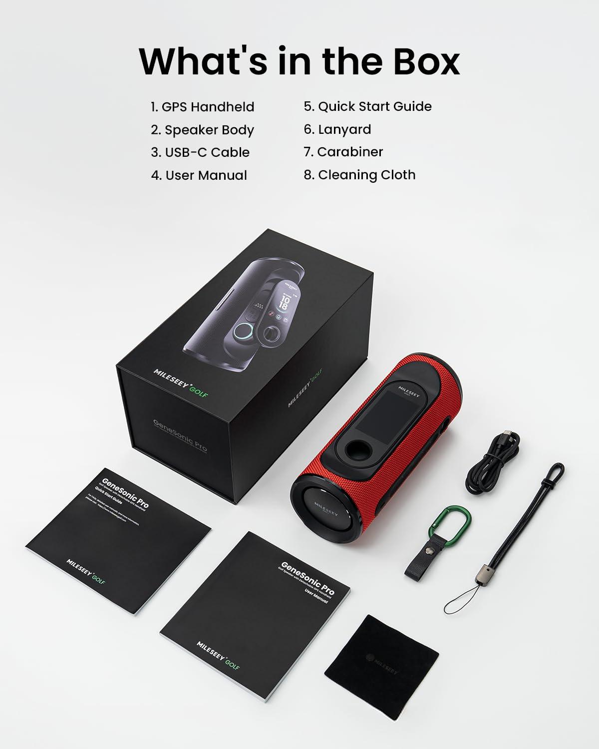 MILESEEY GeneSonic Pro Golf Speaker with Detachable GPS Rangefinder Handheld, 43000+ No Subscription Preloaded Courses, View & Audible Distances,Touchscreen, 15H Battery, Magnetic, Waterproof,Hazard