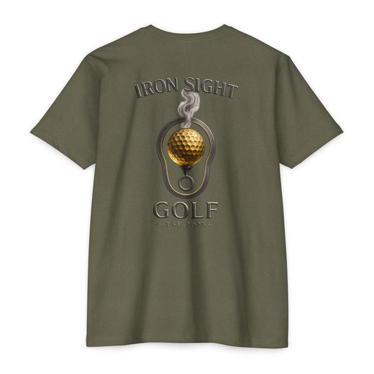 Iron Sight Golf T‑Shirt — Vintage Golf Ball & Iron Sight Logo