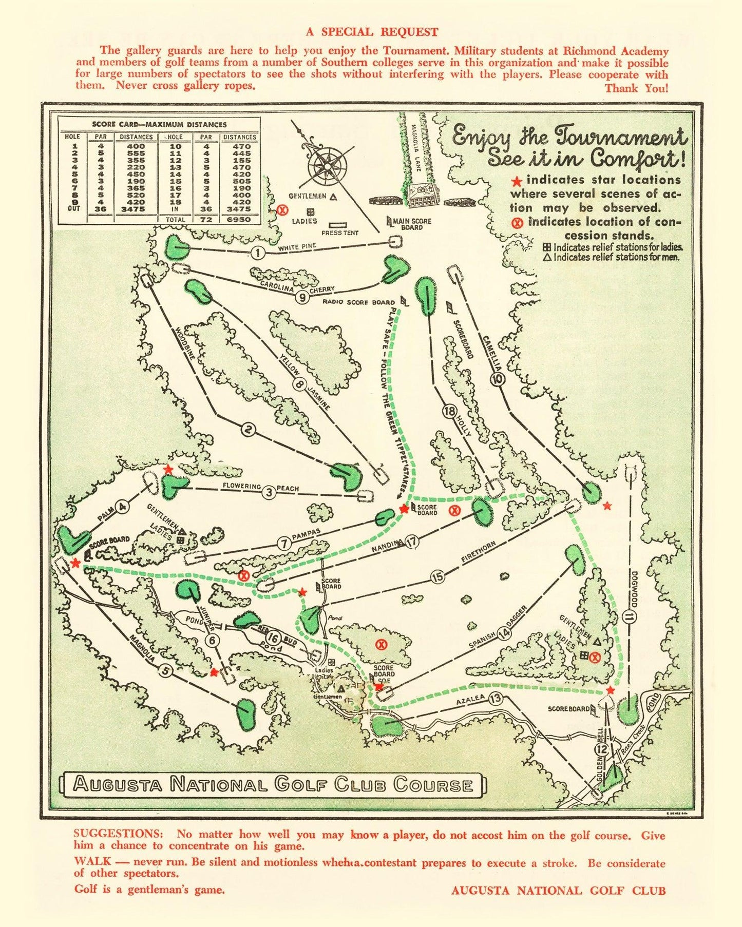 Vintage Map of Augusta National Golf Course, 1954