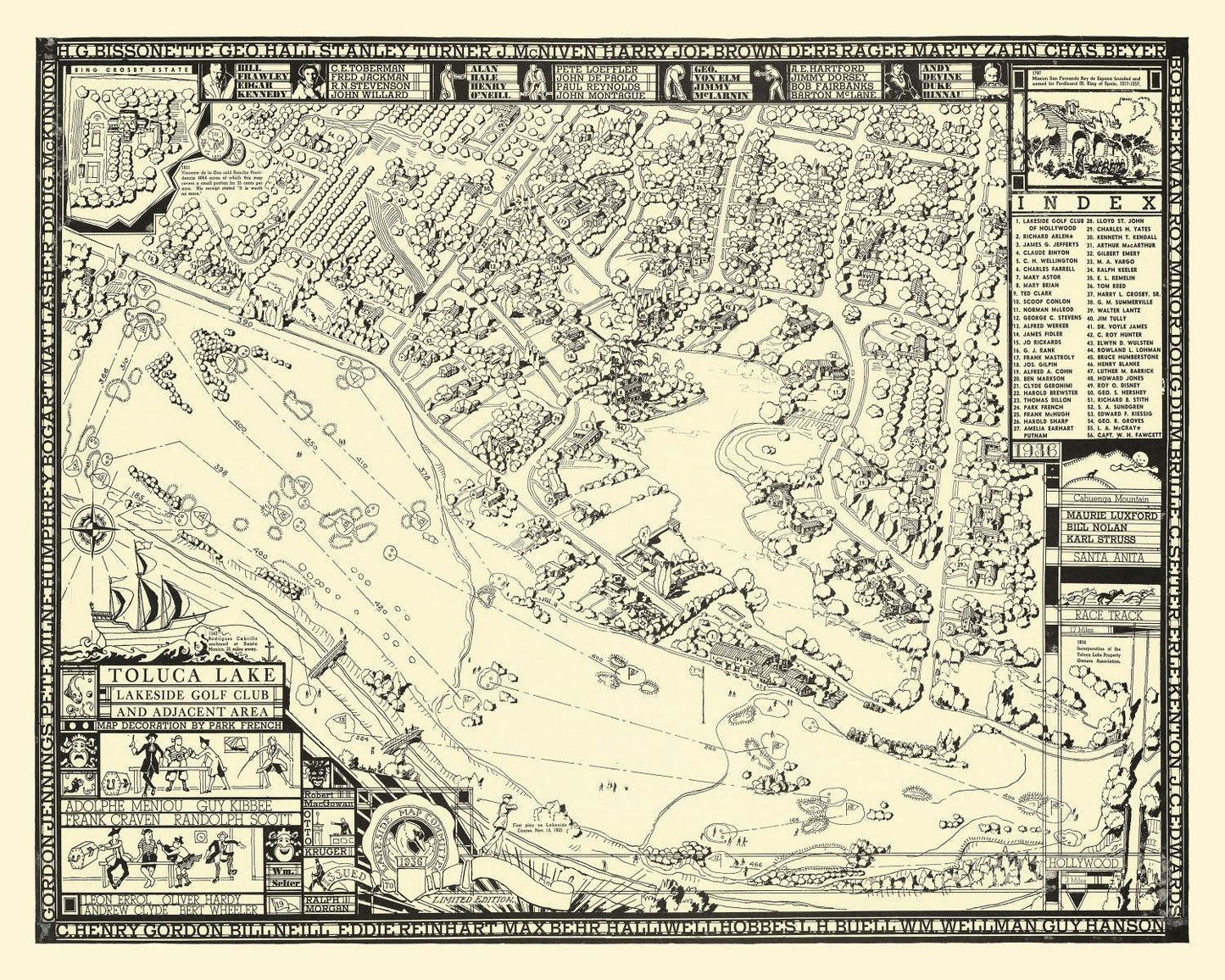 Vintage Map of Toluca Lake Lakeside Golf Course, 1936