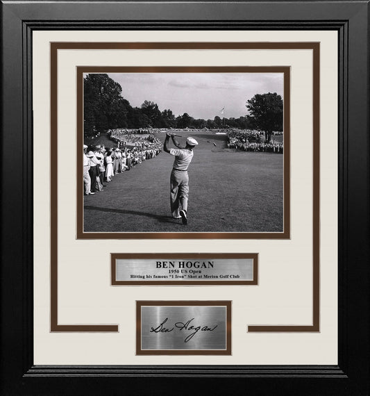Ben Hogan 1-Iron Shot at the 1950 US Open at Merion Framed Golf Photo with Engraved Autograph