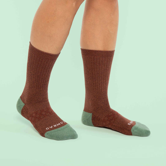 Combed Cotton Crew Socks - Brown