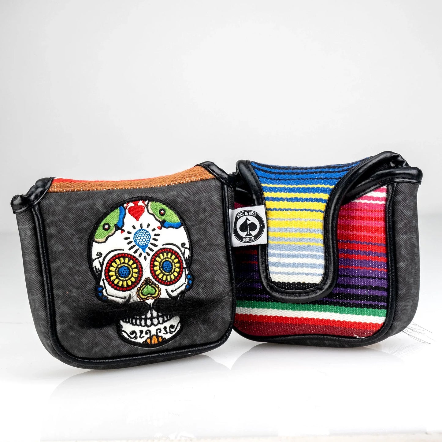 Mustache Sugar Skull - Mallet Putter Cover Gray Camo - GOLF LEAGUE