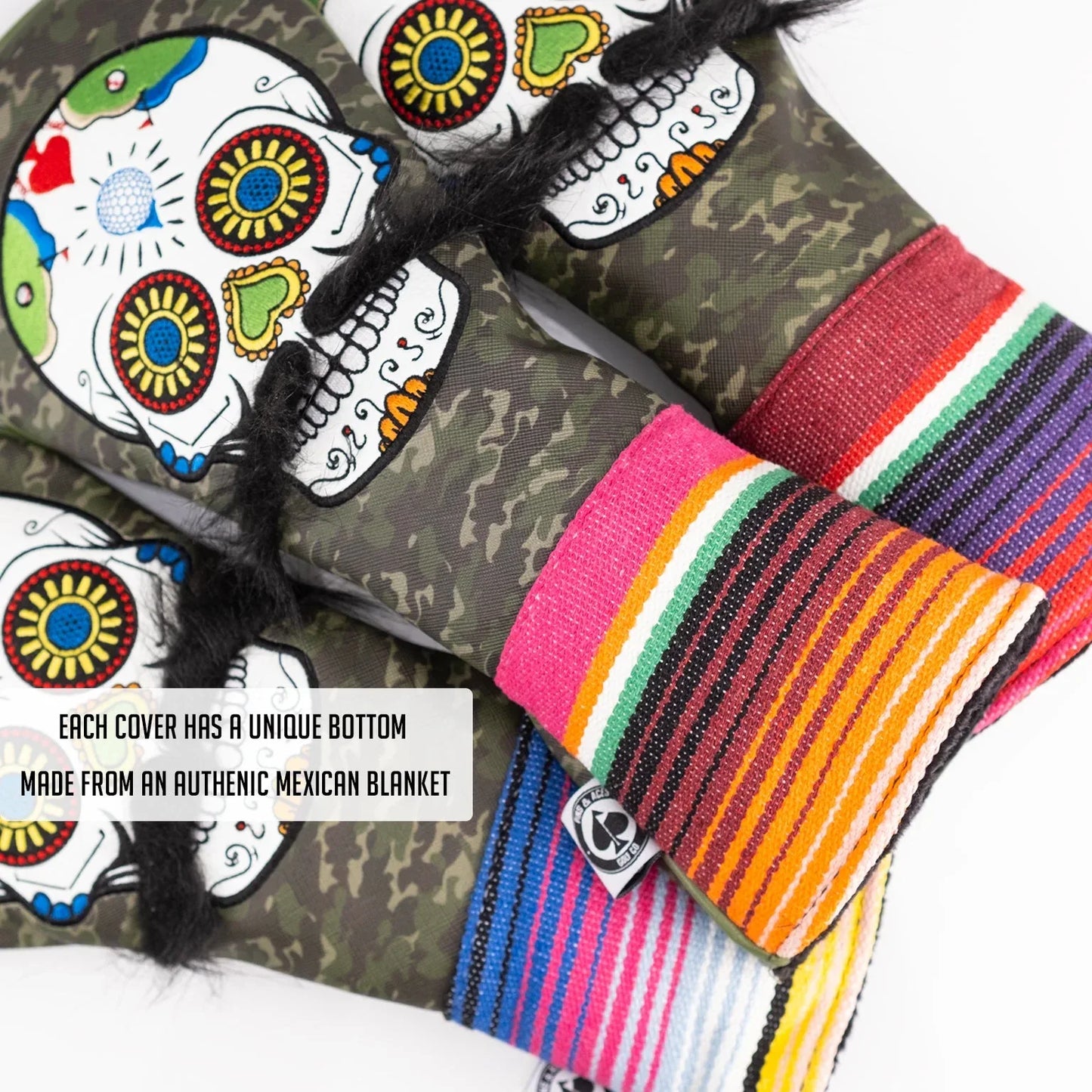 Mustache Sugar Skull - Fairway Cover Green Camo - GOLF LEAGUE