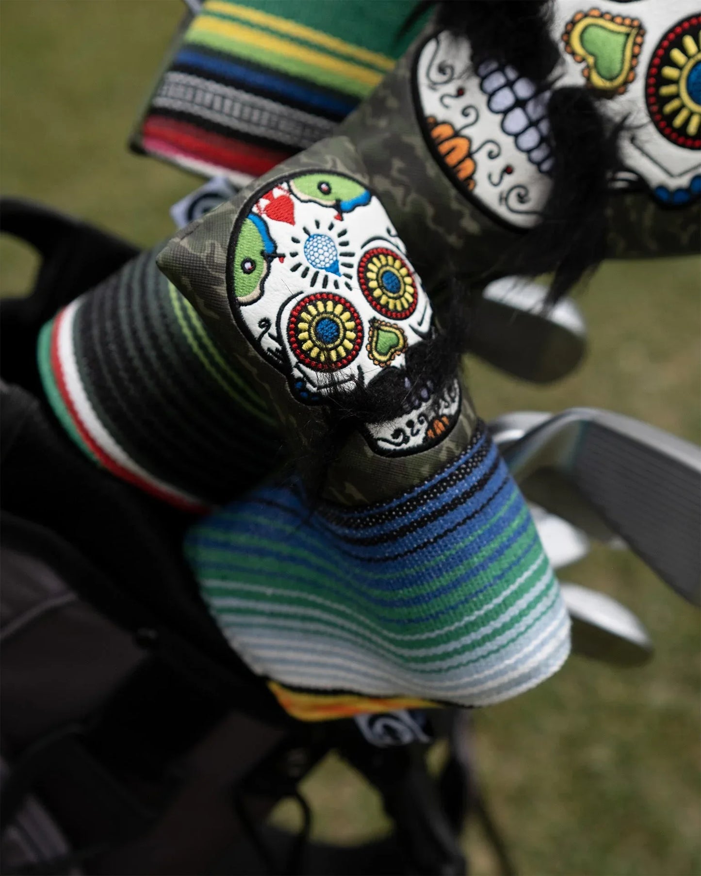 Mustache Sugar Skull - Blade Putter Cover Green Camo - GOLF LEAGUE