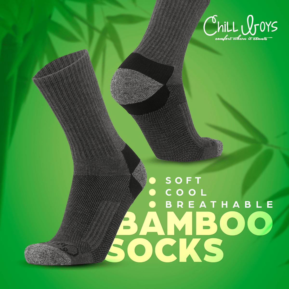 Bamboo Crew Socks - Moisture Wicking Bamboo Socks - 2 Pairs