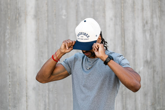 DadVibes 5 Panel Hat (Cream/Navy) - GOLF LEAGUE
