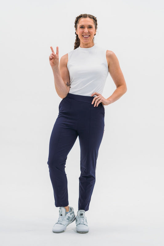 Ribbon Trim Pull-On Ankle Pant