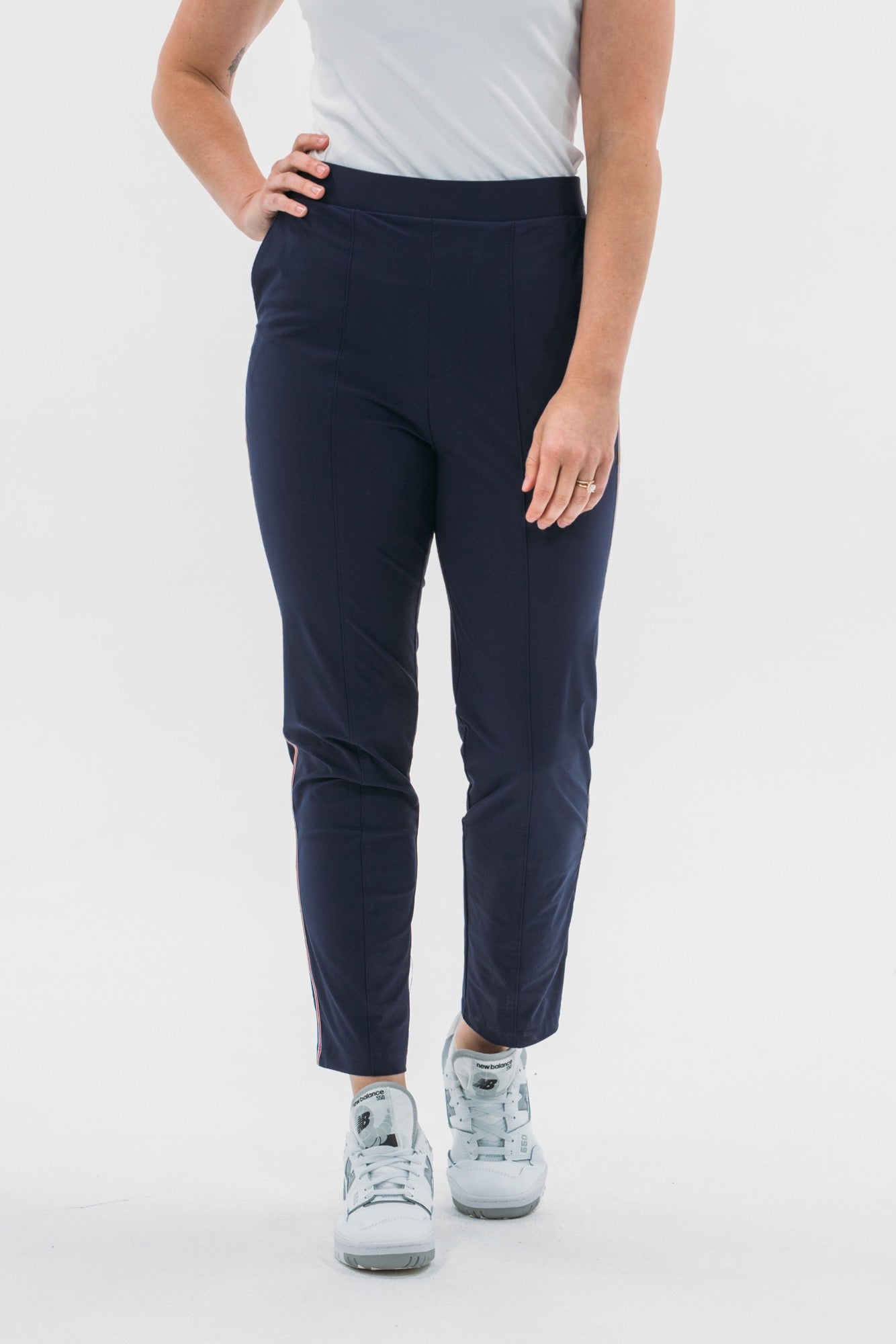 Ribbon Trim Pull-On Ankle Pant