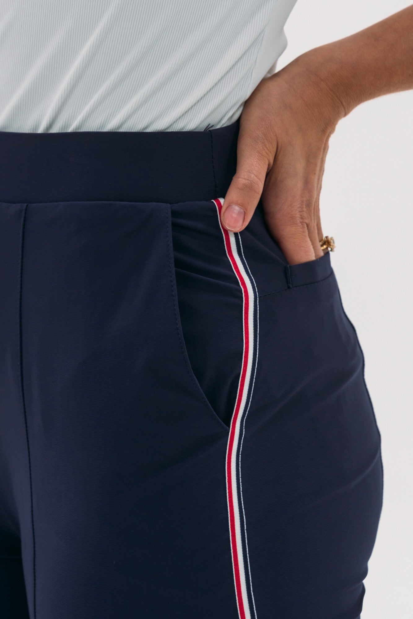 Ribbon Trim Pull-On Ankle Pant