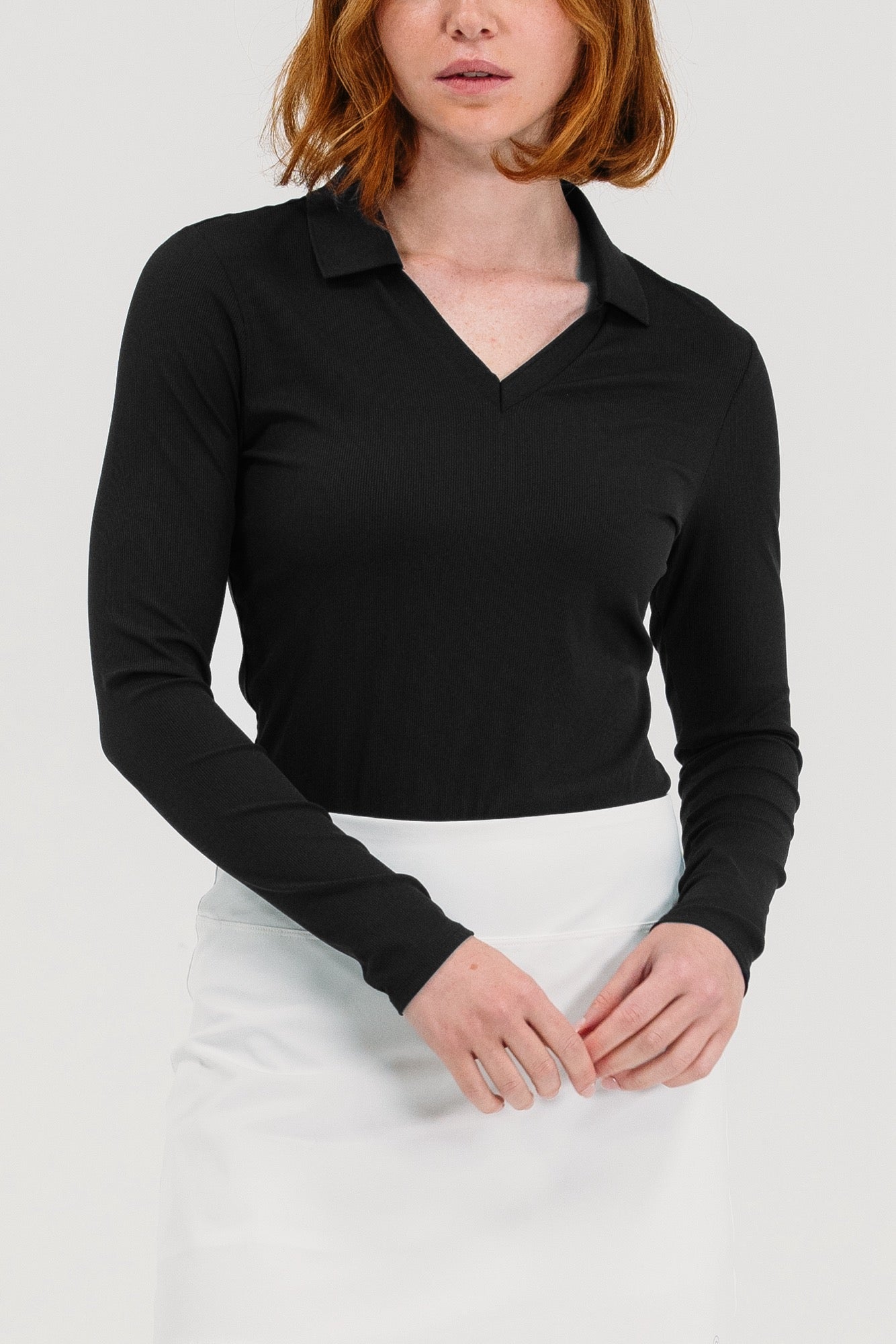 Rib LS V-Neck Polo
