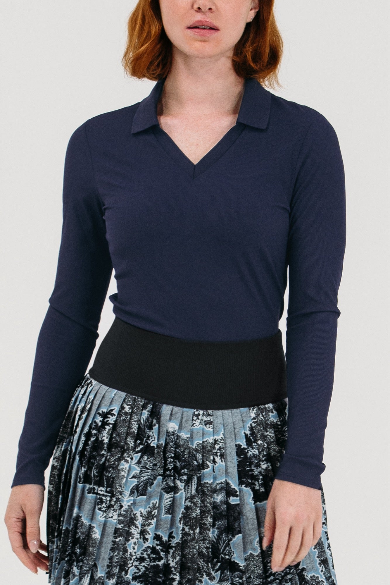 Rib LS V-Neck Polo