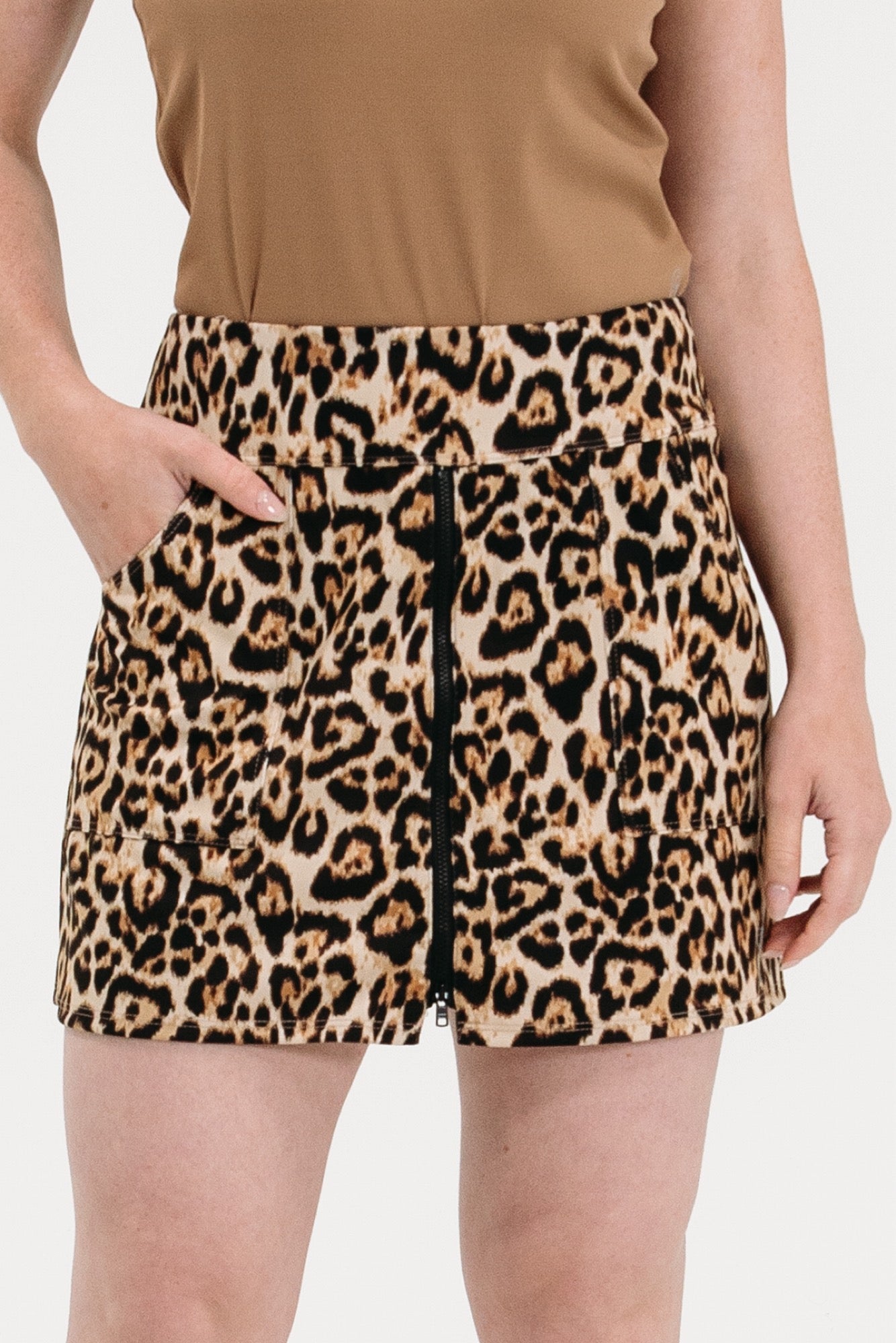 Leopard Zip Front Skirt