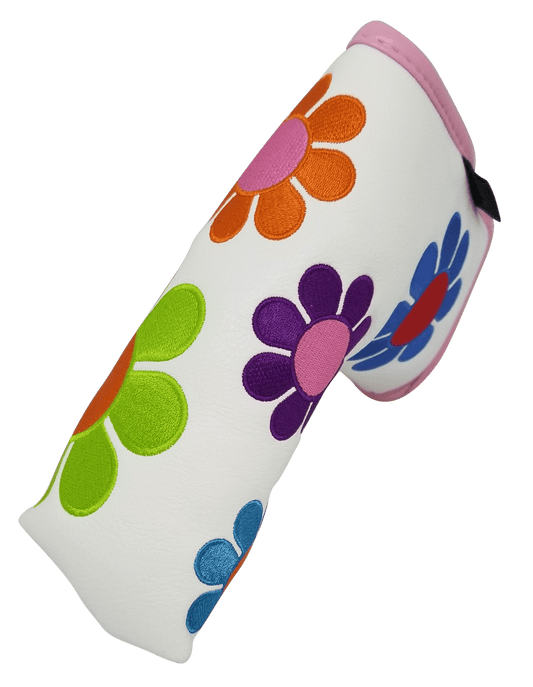 Flower Power Embroidered Blade Putter Cover (White) by ReadyGOLF