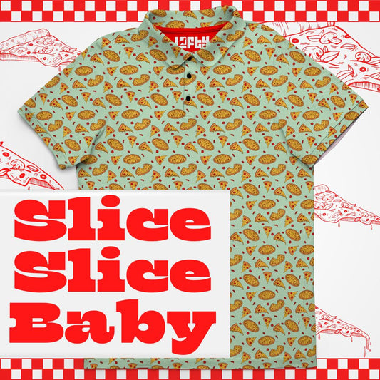 Slice Slice Baby | Funny Pizza Golf Polo for Men