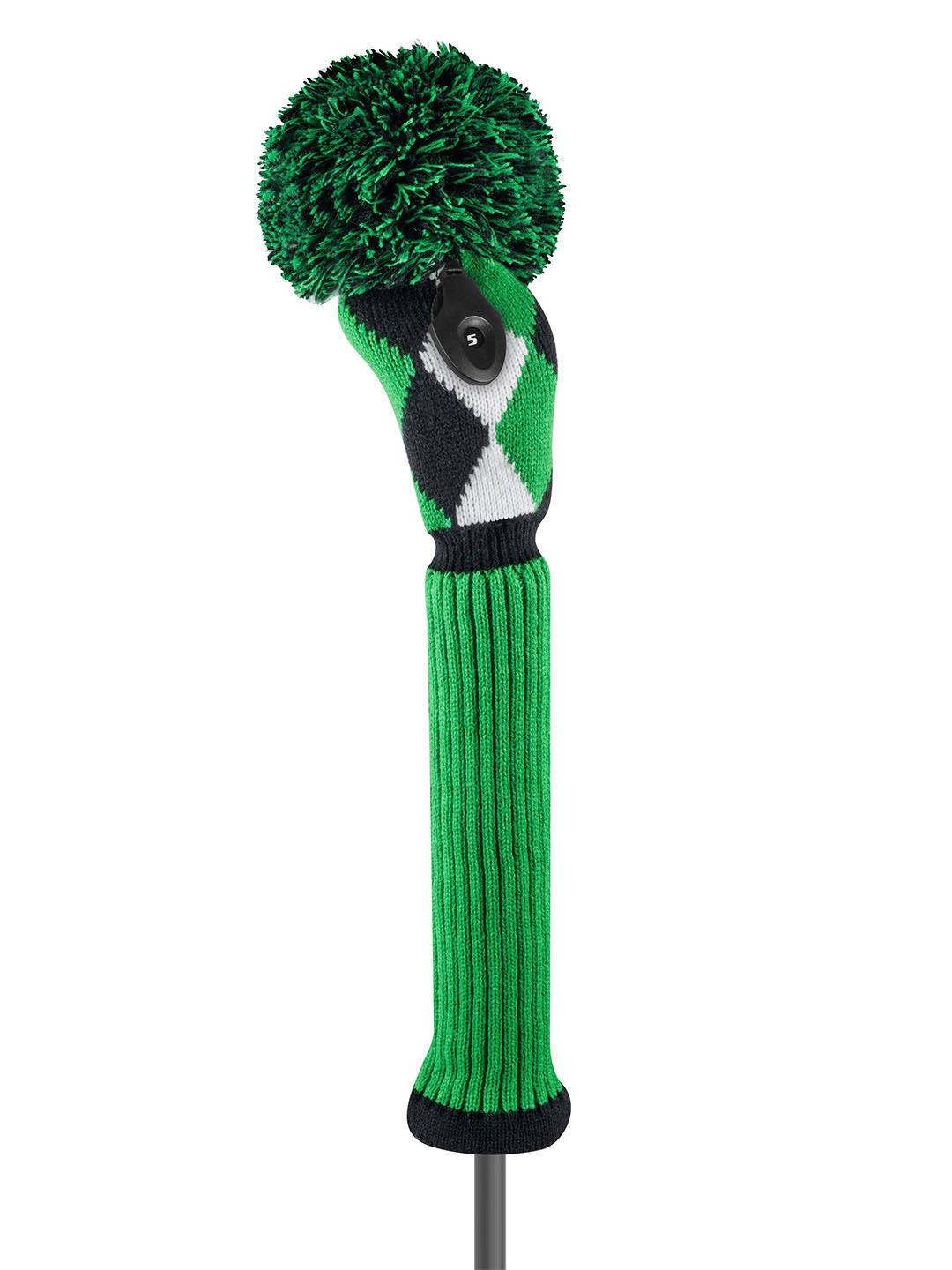 Green, Black & White Diamond Knit Fairway Wood Headcover - Just4Golf