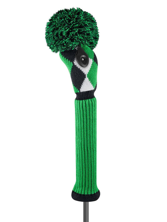 Green, Black & White Diamond Knit Fairway Wood Headcover - Just4Golf