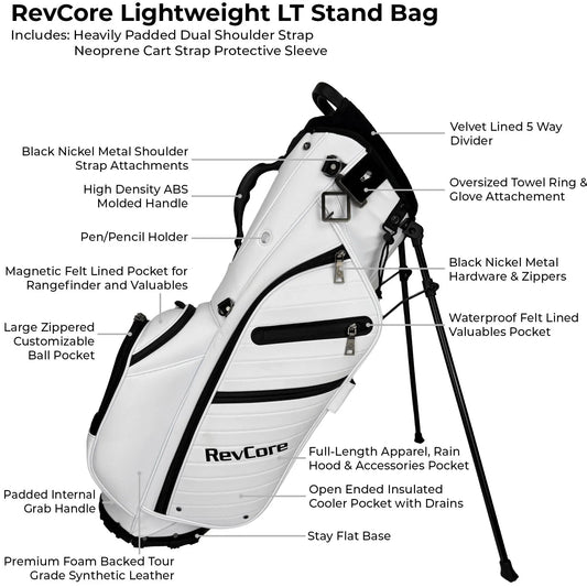 RevCore Lux LT Lightweight Stand Bag | 5 Way Velvet Lined Dividers - GOLF LEAGUE
