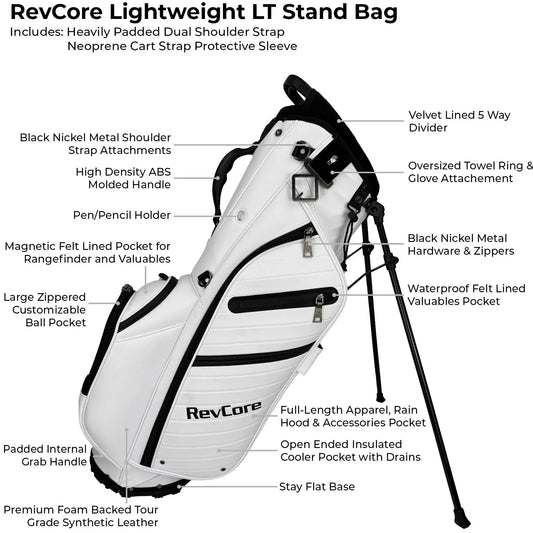 RevCore Lux LT Lightweight Stand Bag | 5 Way Velvet Lined Dividers - GOLF LEAGUE