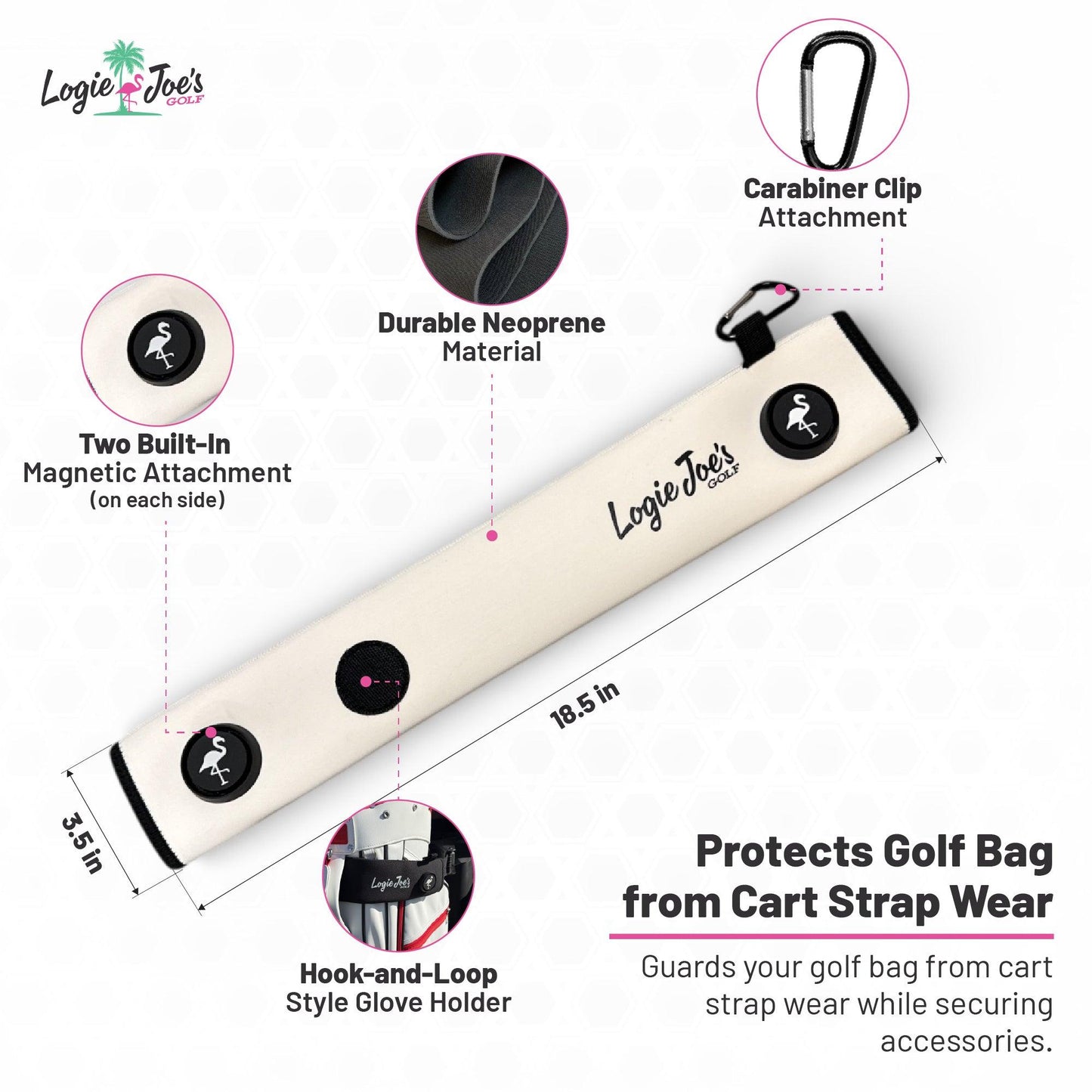 Lilac/Turquoise Magnetic Golf Cart Strap Sleeve | Neoprene Rubber | Dual Accessory Magnets | Glove Holder with Velcro | Carabiner Bag Attachment | 18.5 x 3.5 in
