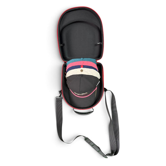 Blue/Red Hat Caddy Travel Case | Hard Shell Hat Carrier Holds Up to 6 Hats | Protective Hat Storage Case with Adjustable Shoulder Strap