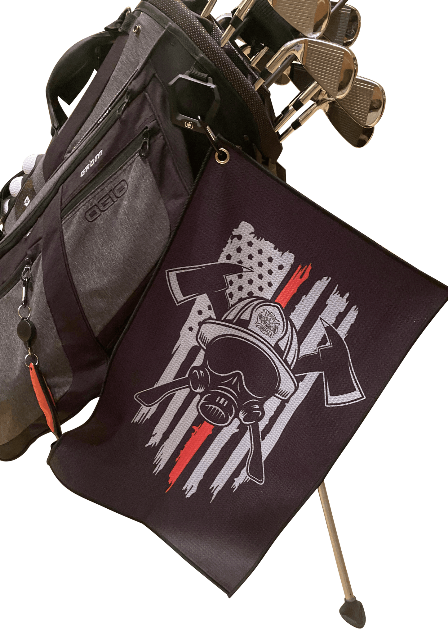 Firefighter Helmet Microfiber Golf Towel - Golf Towel Gift with Bag Clip