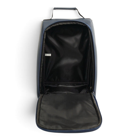 Golf Shoe Bag | Premium PU Leather Golf Shoe Organizer | Quilted Travel Shoe Case with Accessory Pocket, Carry Handle & Ventilation | Navy/White