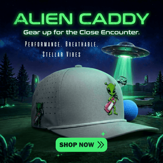 Alien Caddy Golf Hat | Snapback Cap | Built-in Magnetic Ball Marker Holder + Marker Included | Adjustable Gray Alien