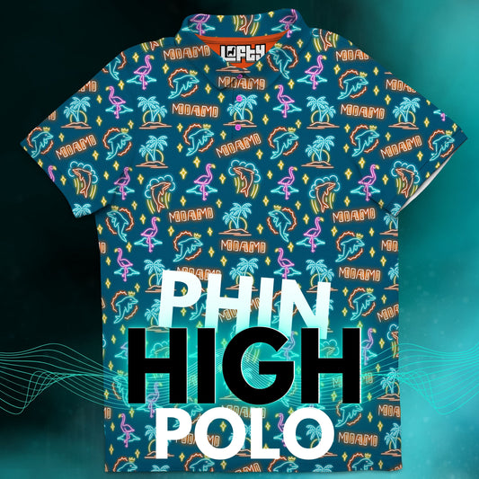 Phin High | Miami/NightLife Neon Dolphin Golf Polo for Football Fans