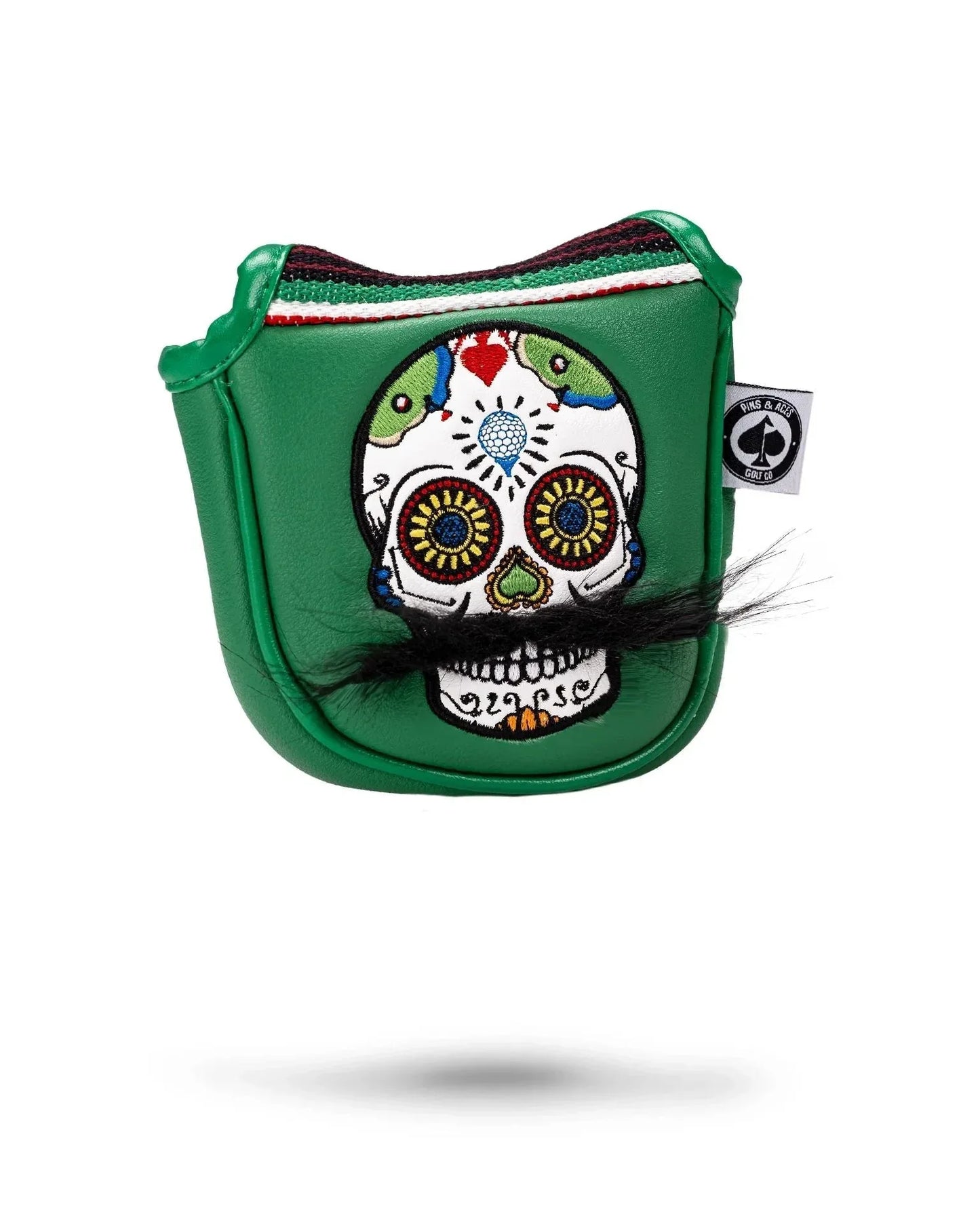 Mustache Sugar Skull - Mallet Putter Cover Green - GOLF LEAGUE