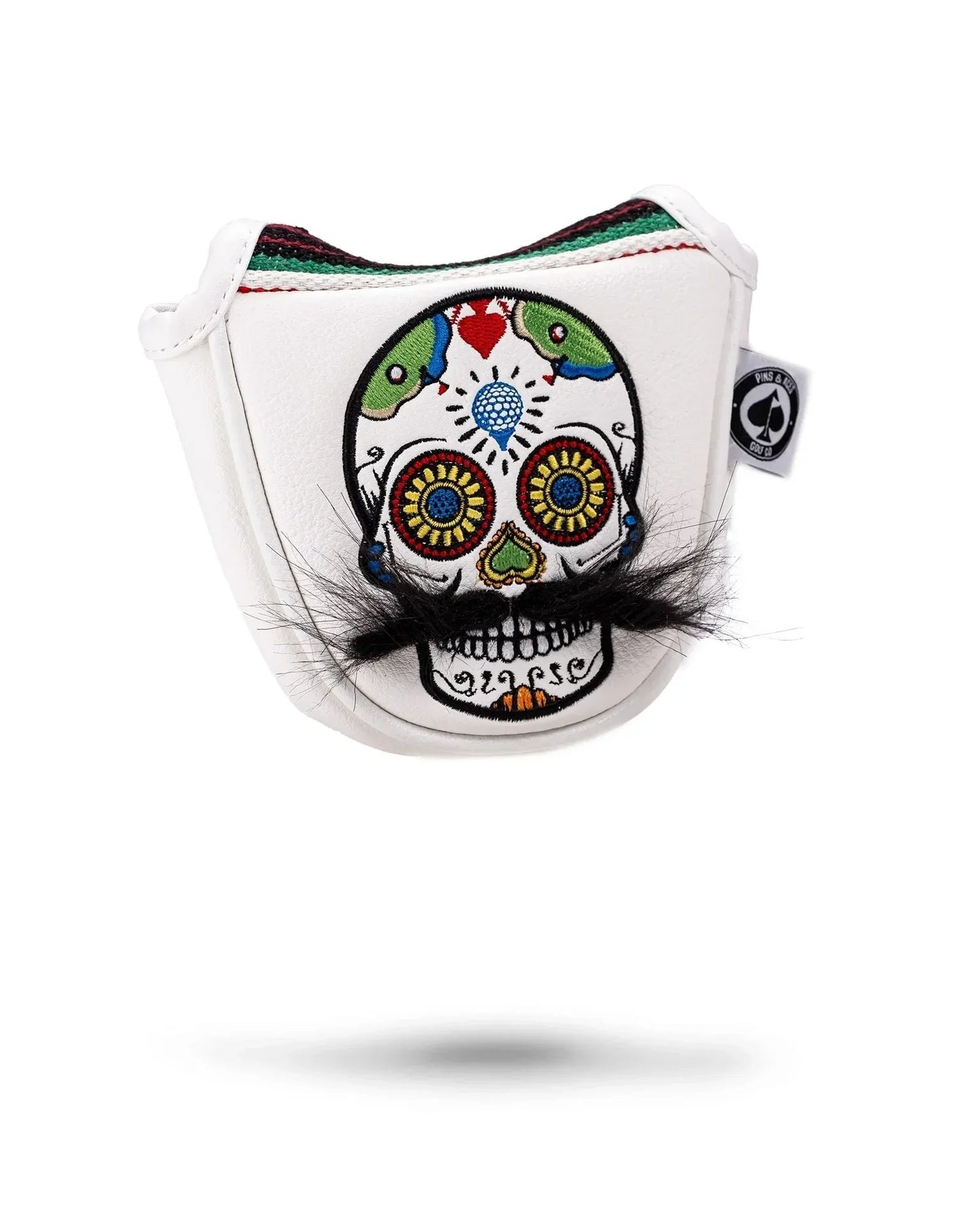 Mustache Sugar Skull - Mallet Putter Cover White - GOLF LEAGUE