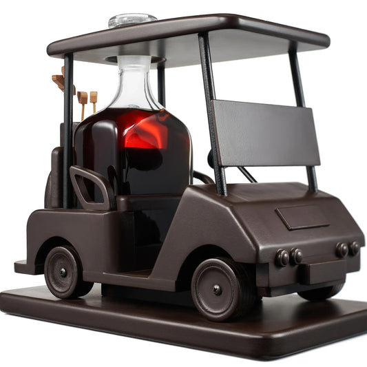 Golf Decanter Whiskey Decanter - The Wine Savant - Brown Mahogany Wood Golf Gifts for Both Men & Women, Golf Accessories, Golfer Gifts, Based on A Replica Golf Cart (600ml Decanter) - GOLF LEAGUE