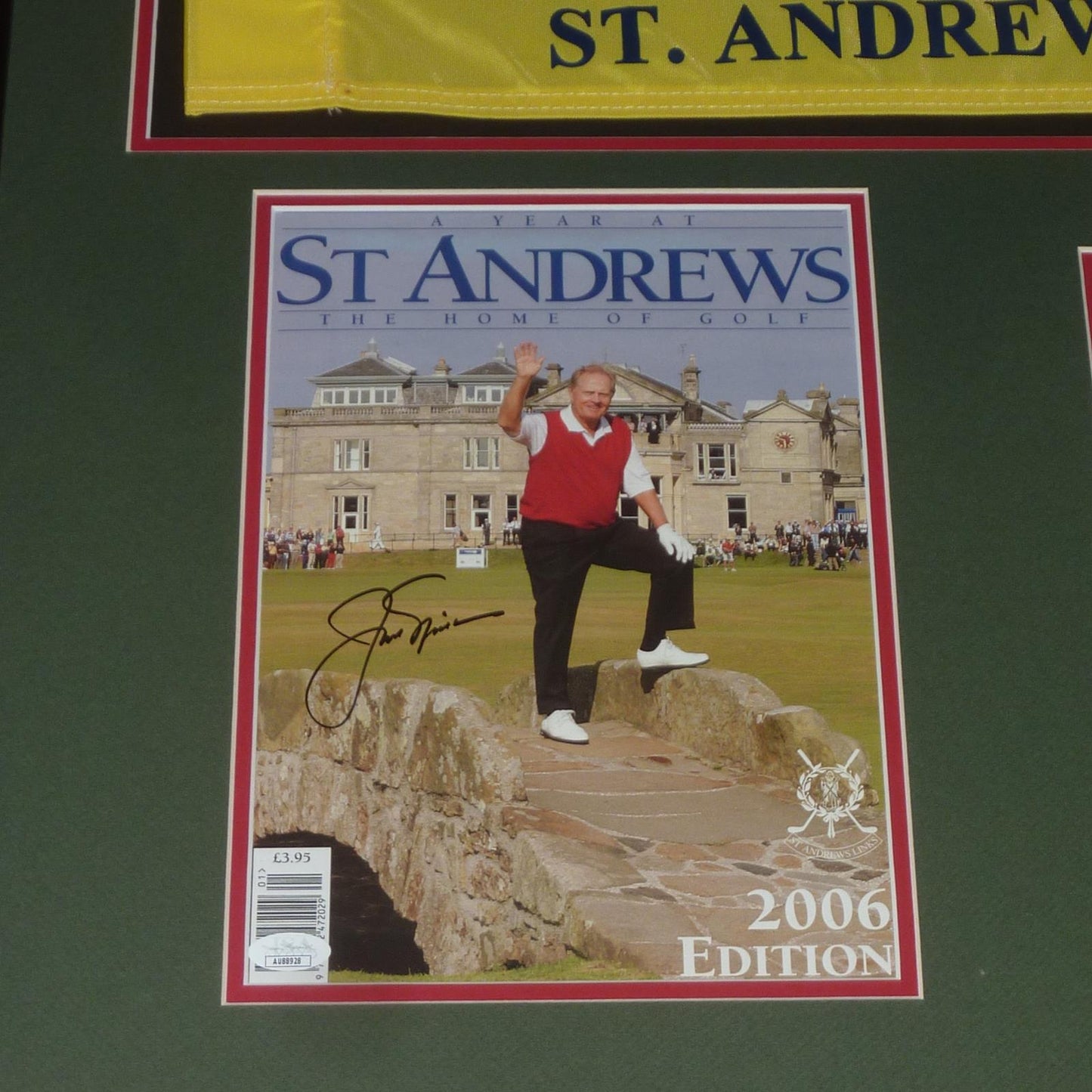 Jack Nicklaus Autographed 2005 British Open Program (Last Open at St Andrews) Deluxe Framed with Flag and Photo - JSA