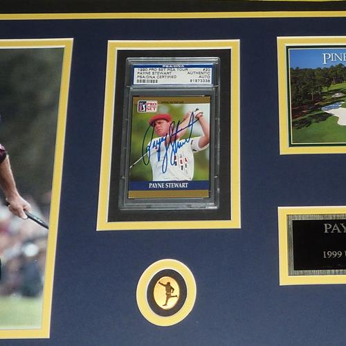 Payne Stewart Autographed Deluxe Framed Pinehurst Piece with 1999 US Open Flag - JSA