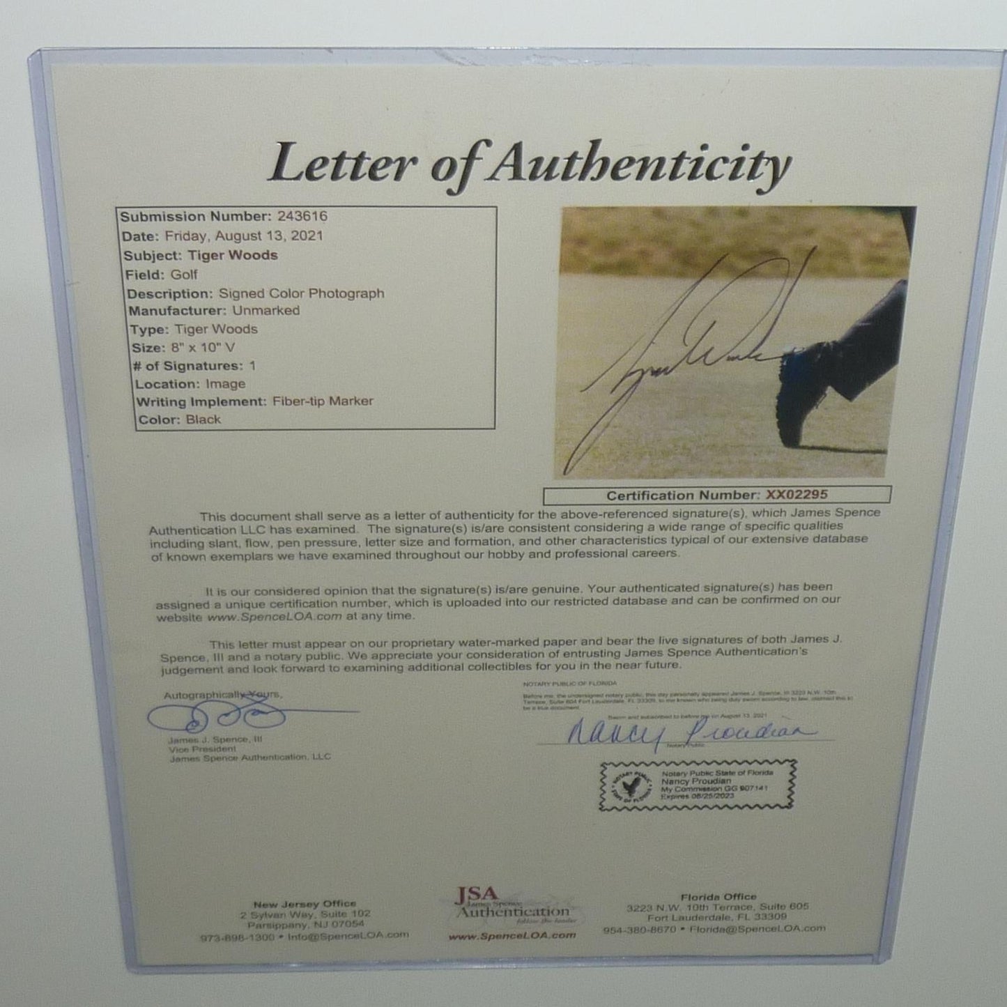 Tiger Woods Full-Size Masters Golf Poster Deluxe Framed with Autographed 8x10 Photo - JSA