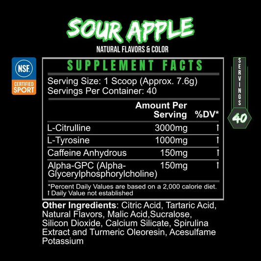PRE_GAME_SOUR_APPLE_Supplement_Facts_NSF_Certified_for_Sport - GOLF LEAGUE