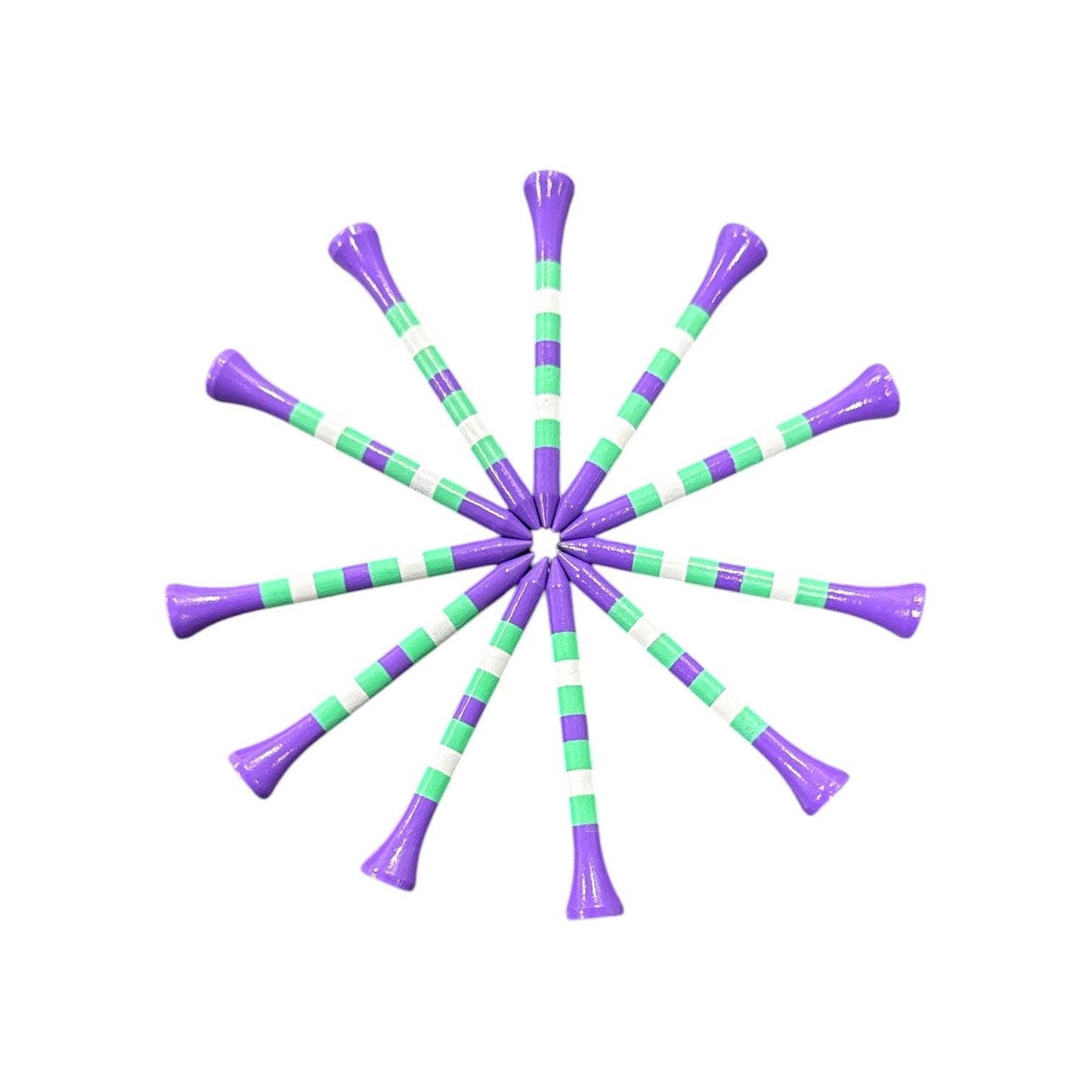 Purple Mint Stripe Premium Wooden Golf Tees | 2 3/4” Standard Size | 45 Pack Set | Durable Painted Wood Tees | Unique Designs