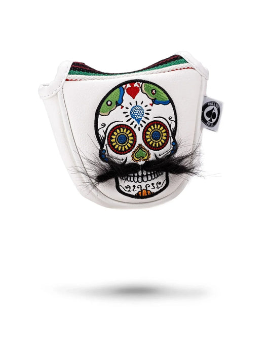 Mustache Sugar Skull - Mallet Putter Cover White - GOLF LEAGUE