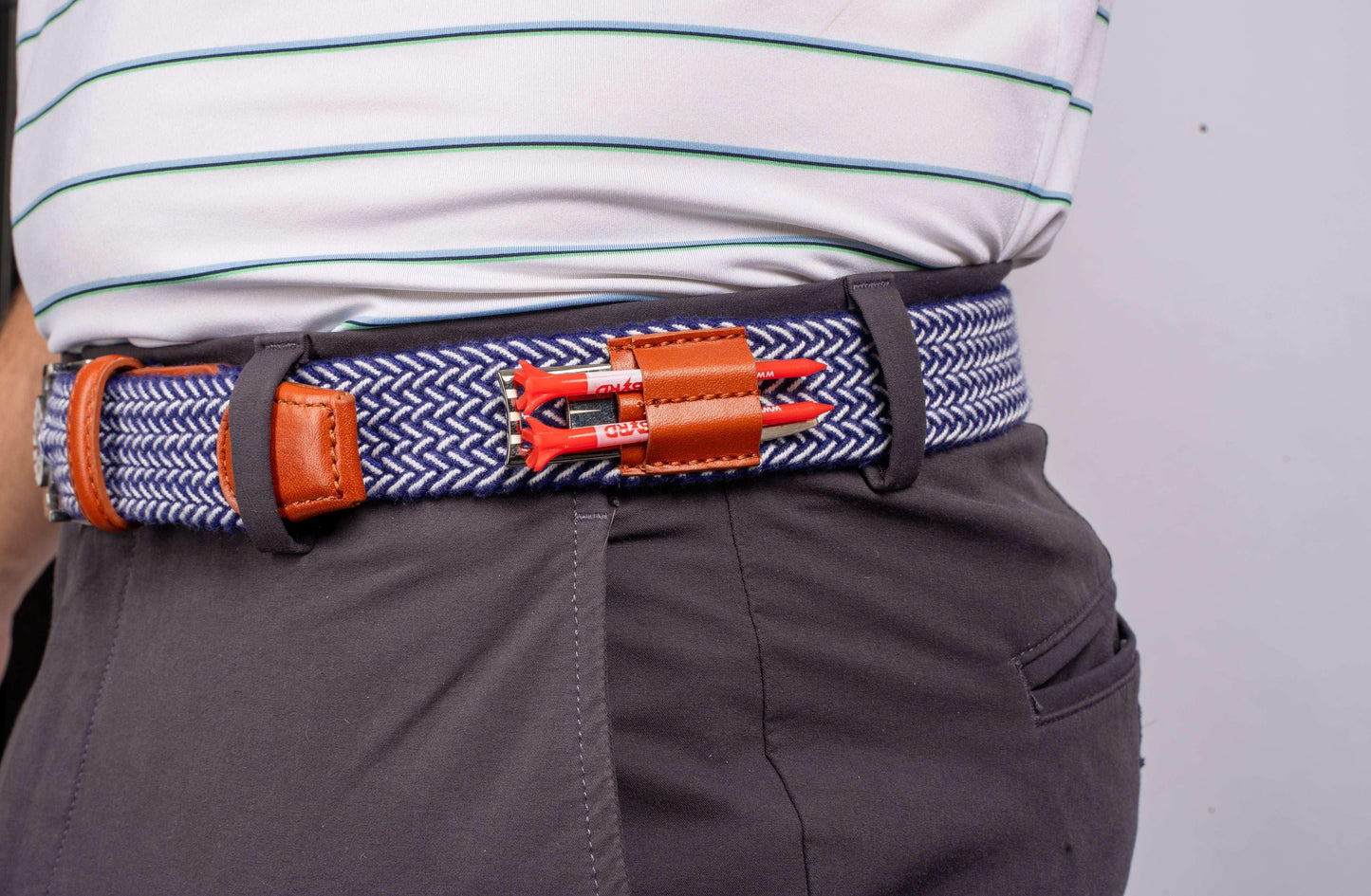 THE BRAIDED BYRD GOLF BELT - Blue/White: Gear Organizing Belt - GOLF LEAGUE