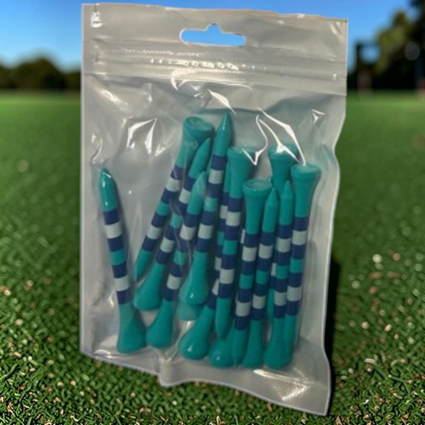 Blue Stripe Premium Wooden Golf Tees | 2 3/4” Standard Size | 45 Pack Set | Durable Painted Wood Tees | Unique Designs