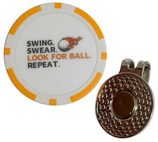 “Swing. Swear. Look for Ball. Repeat.” Golf Ball Marker Poker Chip - GOLF LEAGUE