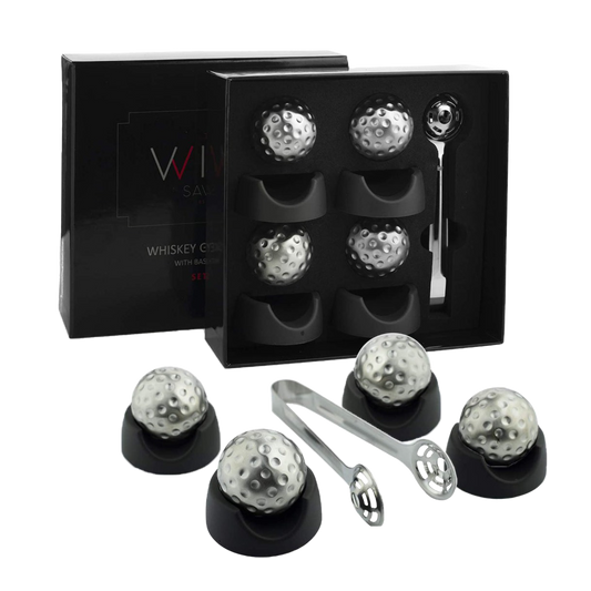 Golf Ball Shaped Stainless Steel Whiskey Stones, Whiskey Rocks, by The Wine Savant Great for Parties or for Bar Use, 4 Stones Rocks Cubes for Whiskey, Bourbon Vodka, Scotch, Metal Chillers Golf Gift